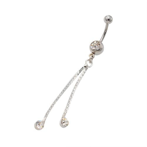 Clear Gem Dangling Tassel Belly Button Rings - TSZjewelry