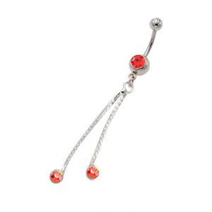 Red Gem Dangling Tassel Belly Button Rings - TSZjewelry