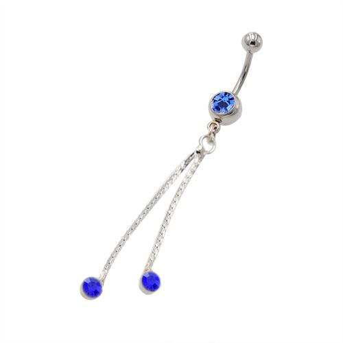 Blue Gem Dangling Tassel Belly Button Rings - TSZjewelry