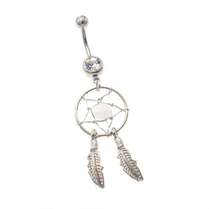 White Dream Catcher Dangling Belly Button Rings - TSZjewelry