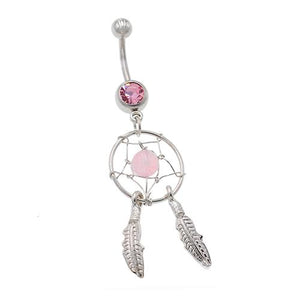 Pink Dream Catcher Dangling Belly Button Rings - TSZjewelry