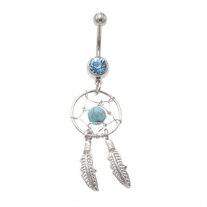 Aqua Dream Catcher Dangling Belly Button Rings - TSZjewelry