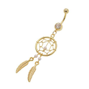 Gold Dream Catcher Dangling Belly Button Rings - TSZjewelry