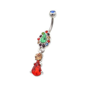 Rainbow Gem Waterdrop Dangling Belly Rings - TSZjewelry