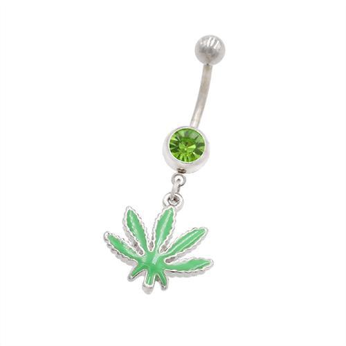Green Marijuana Dangling Belly Button Rings - TSZjewelry