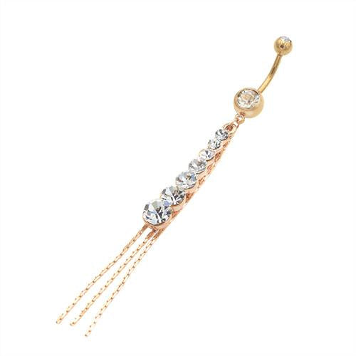 Crystaline Gold Stripe Dangling Belly Button Rings - TSZjewelry