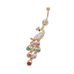 Gold Colorful Peacock Danglign Belly Button Rings - TSZjewelry