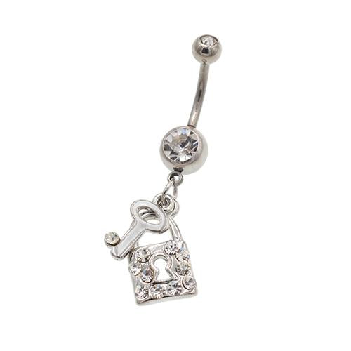 Clear Gem Key & Lock Dangling Belly Button Rings - TSZjewelry