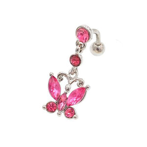 Pink Gem Butterfly Top Down Belly Button Rings - TSZjewelry