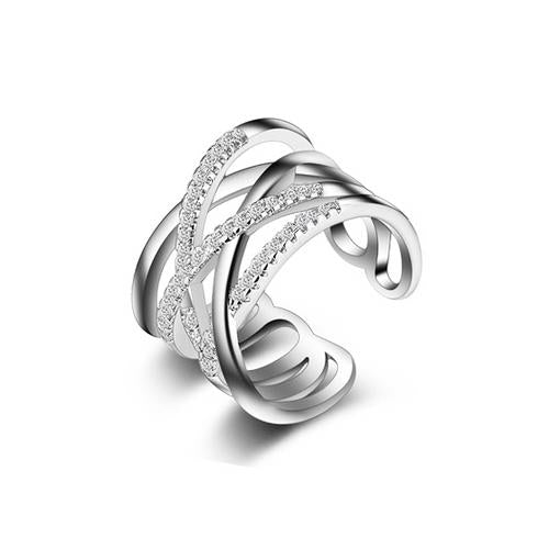 Multi-Row Crossover Silver Plated Ring - TSZjewelry