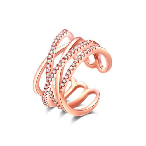 Multi-Row Crossover Rose Gold Plated Ring - TSZjewelry