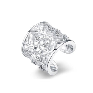 Hollow Heart Pattern Platinum Plated Wide Band Ring - TSZjewelry