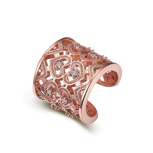 Hollow Heart Pattern Rose Gold Plated Wide Band Ring - TSZjewelry