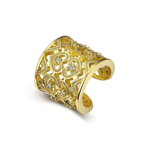 Hollow Heart Pattern Gold Plated Wide Band Ring - TSZjewelry