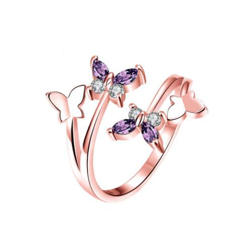 Four Butterfly Rose Gold Plated Ring - TSZjewelry