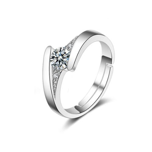 Clear CZ Platinum Plated Promise Open Band Ring - TSZjewelry