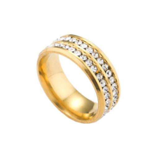 Double Row Eternity CZ Paved Stainless Steel Gold Tone Ring - TSZjewelry