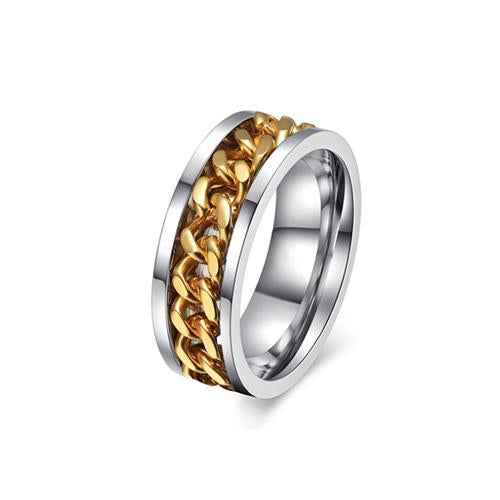 Gold Movable Chain Stainless Steel Men Rings - TSZjewelry