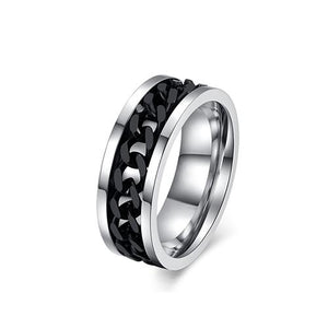 Black Movable Chain Stainless Steel Men Ring - TSZjewelry