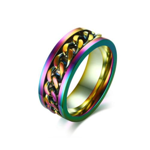 Rainbow Color Spinable Chain Stainless Steel Ring - TSZjewelry