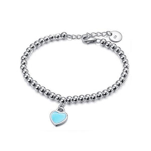 5mm Beads Aqua Heart Tag Bracelet - TSZjewelry