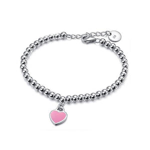 5mm Beads Pink Heart Tag Bracelet - TSZjewelry
