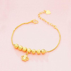 Crown Pendant 7 Bead Gold Bracelet - TSZjewelry