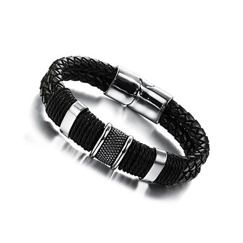 Stainless Steel Woven Leather Bracele - TSZjewelry