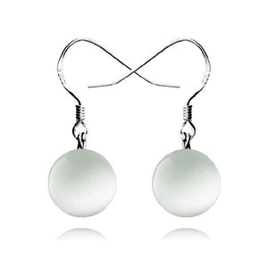 Round White Opal Earrings