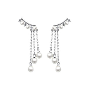 Climber Post Earrings with White Pearl