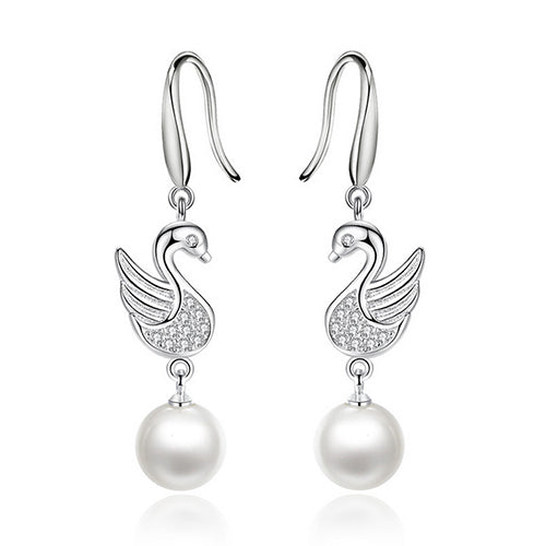 Dangle Swan Pearl Earrings