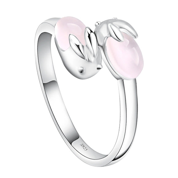 Double Pink Gemstone Bunny Ring Birthday Animal Jewelry Gifts