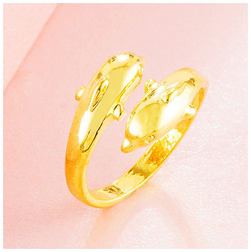 Double Golden Dolphin Adjustable Ring - TSZjewelry