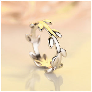 Smooth Olive Leaf Branch Promise Ring - TSZjewelry