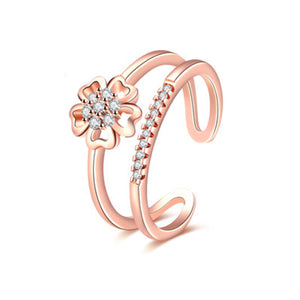 Flower On Double Layer Rose Gold Fashion Ring - TSZjewelry