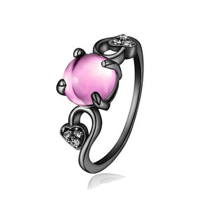 Black Rhodium Plated Pink Cat's Eye Ring - TSZjewelry