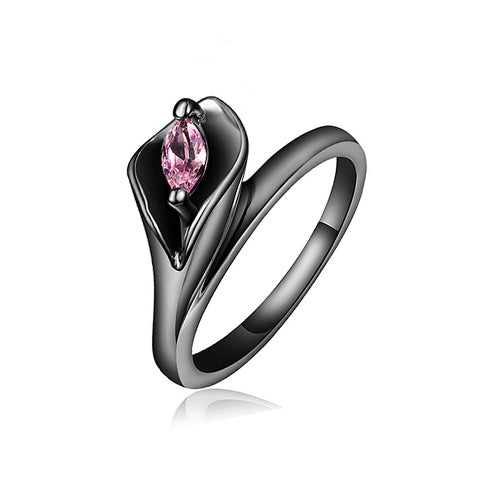 Rose Flower with Black Rhodium Plated Ring - TSZjewelry