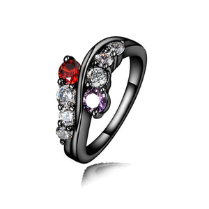 Double Layer Color Gemstone with Black Rhodium Plated Ring - TSZjewelry