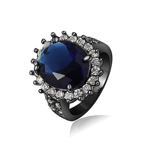 Oval Sapphire with Black Rhodium Plated Ring - TSZjewelry