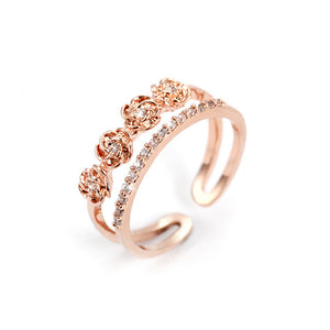 Double Layer Four Flower Rose Gold Fashion Ring - TSZjewelry