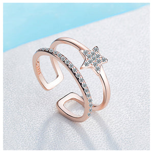 Double Layer Five Star Rose Gold Fashion Ring - TSZjewelry