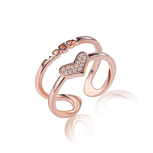 Double Layer Love Heart Rose Gold Fashion Ring - TSZjewelry