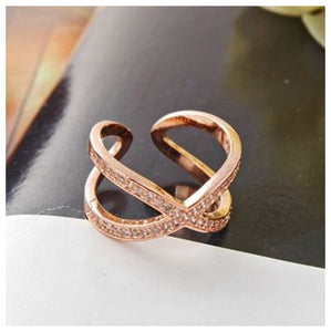 Micro Pave Gemstone Rose Gold X Ring - TSZjewelry