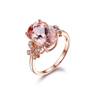 Oval Morganite Double Butterfly Rose Gold Ring - TSZjewelry