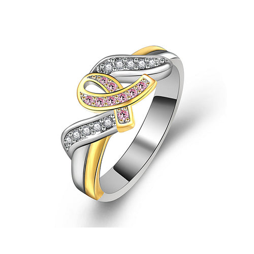 Dual Tone Pink Ribbon Ring - TSZjewelry
