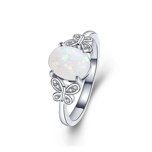 Double Butterfly Oval Opal Ring - TSZjewelry