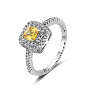 Square Citrines Cubic Zirconia Cluster Ring - TSZjewelry