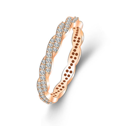 Rose Gold Micro Paved Twisted Rings - TSZjewelry