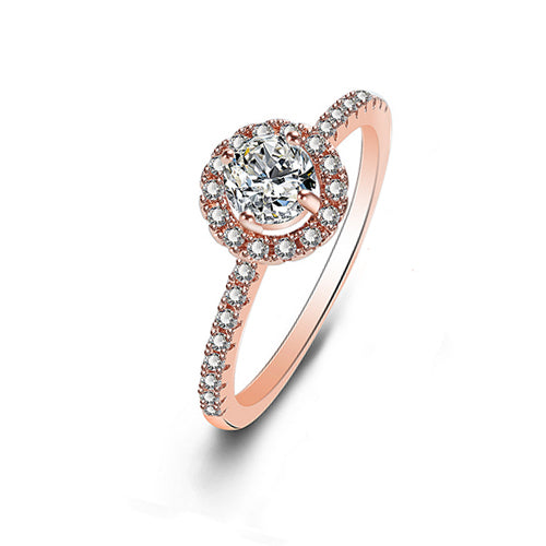 Rose Gold Round Cubic Zirconia Cluster Ring - TSZjewelry