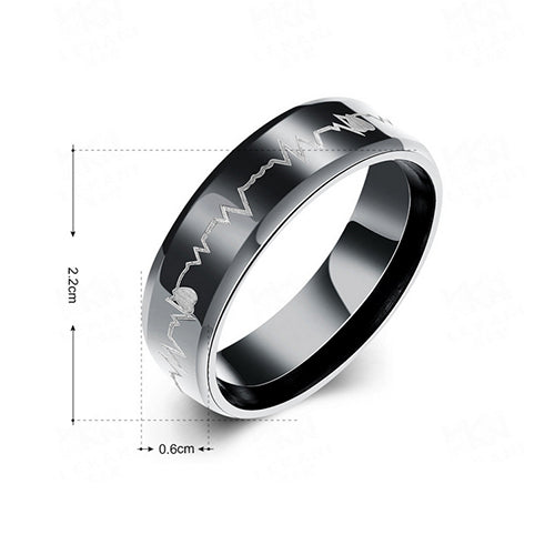 Heart Beat Black Plated Stainless Steel Rings - TSZjewelry